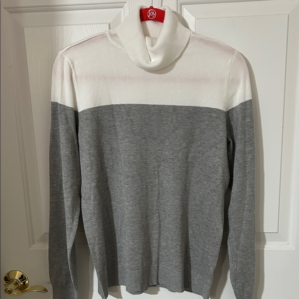 Karen Scott Gray and White Turtleneck Sweater